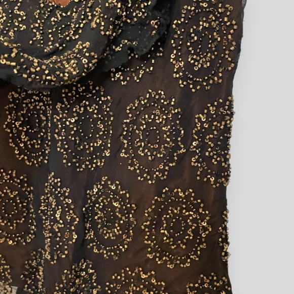 Black Silk with Gold Beading Double V Top Size Medium - Picture 3 of 6